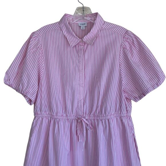 J.Crew Sz 14 Short-sleeve Collared Mini Dress Pink & White Striped Preppy NWT - Picture 3 of 16